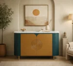 Mandala Sideboard Cabinet | Sintered Stone Top Sideboard for Living Room | Finish- Premium Acrylic Emerald Green and Terracotta Brown - Image 2