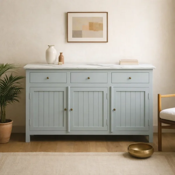 Madrid Sideboard Cabinet | Sintered Stone Top Sideboard for Living Room | Finish- Premium Acrylic Silver Grey - Image 3