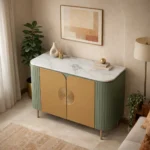 Mandala Sideboard Cabinet | Sintered Stone Top Sideboard for Living Room | Finish- Olive Green and Premium Acrylic Terracota Brown - Image 3