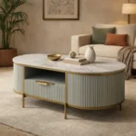 Monaco Coffee Table | Premium Sintered Stone Top Center Table for Living Room | HDMR Centre Table | Finish- Premium Acrylic Silver Grey - Image 3