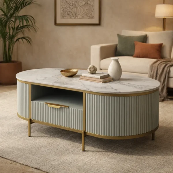 Monaco Coffee Table | Premium Sintered Stone Top Center Table for Living Room | HDMR Centre Table | Finish- Premium Acrylic Silver Grey - Image 3