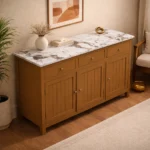 Madrid Sideboard Cabinet | Sintered Stone Top Sideboard for Living Room | Finish- Premium Acrylic Terracotta Brown - Image 3