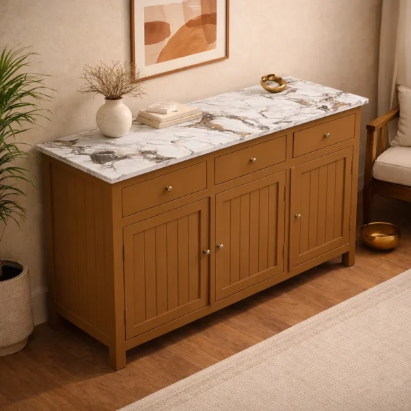 Madrid Sideboard Cabinet | Sintered Stone Top Sideboard for Living Room | Finish- Premium Acrylic Terracotta Brown - Image 3