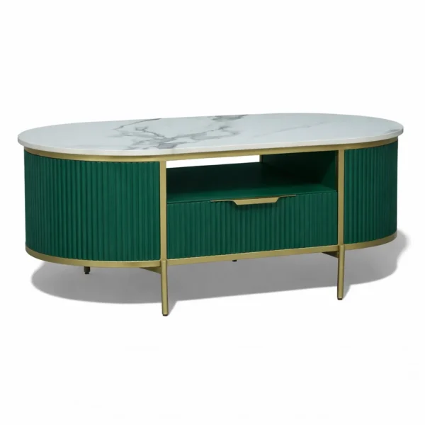 Monaco Center Table | Premium Sintered Stone Top Coffee Table for Living Room | HDMR Centre Table | Finish- Premium Acrylic Emerald Green - Image 3