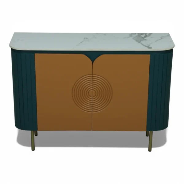Mandala Sideboard Cabinet | Sintered Stone Top Sideboard for Living Room | Finish- Premium Acrylic Emerald Green and Terracotta Brown - Image 10
