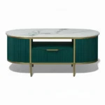 Monaco Center Table | Premium Sintered Stone Top Coffee Table for Living Room | HDMR Centre Table | Finish- Premium Acrylic Emerald Green