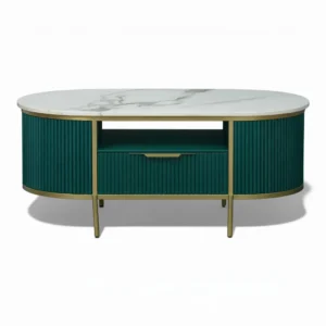 Monaco Center Table | Premium Sintered Stone Top Coffee Table for Living Room | HDMR Centre Table | Finish- Premium Acrylic Emerald Green