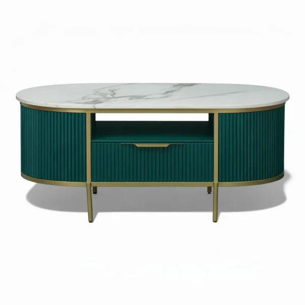 Monaco Center Table | Premium Sintered Stone Top Coffee Table for Living Room | HDMR Centre Table | Finish- Premium Acrylic Emerald Green - Image 1