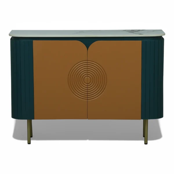Mandala Sideboard Cabinet | Sintered Stone Top Sideboard for Living Room | Finish- Premium Acrylic Emerald Green and Terracotta Brown - Image 1