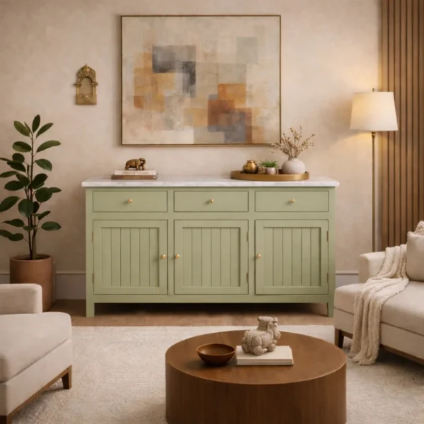 Madrid Sideboard Cabinet | Sintered Stone Top Sideboard for Living Room | Finish- Premium Acrylic Sage Green - Image 2
