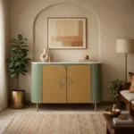 Mandala Sideboard Cabinet | Sintered Stone Top Sideboard for Living Room | Finish- Olive Green and Premium Acrylic Terracota Brown - Image 2
