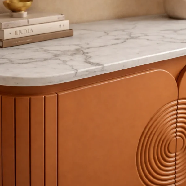 Mandala Sideboard Cabinet | Sintered Stone Top Sideboard for Living Room | Finish- Premium Acrylic Terracotta Brown - Image 4