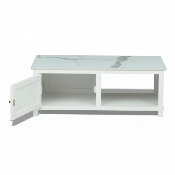 Madrid Coffee Table | Premium Sintered Stone Center Table for Living Room | Wooden Centre Table | Finish- Premium Acrylic White - Image 4