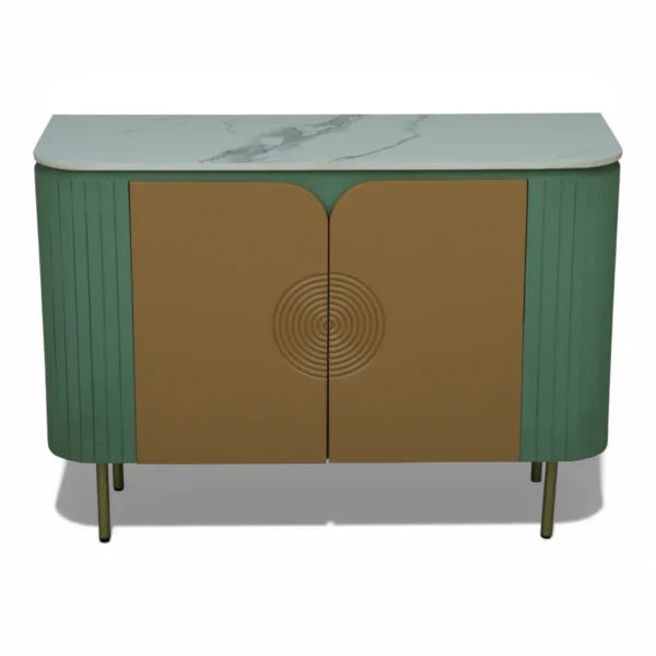 Mandala Sideboard Cabinet | Sintered Stone Top Sideboard for Living Room | Finish- Olive Green and Premium Acrylic Terracota Brown - Image 5