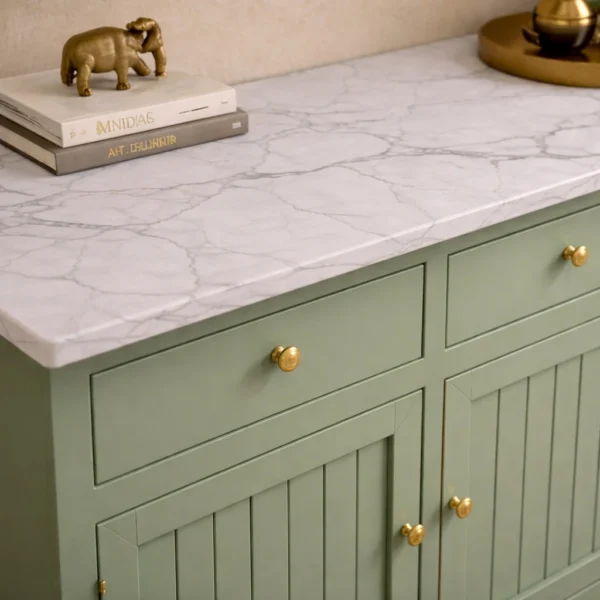 Madrid Sideboard Cabinet | Sintered Stone Top Sideboard for Living Room | Finish- Premium Acrylic Sage Green - Image 4