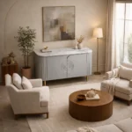 Mandala Sideboard Cabinet | Sintered Stone Top Sideboard for Living Room | Finish- Premium Acrylic Silver Grey - Image 3