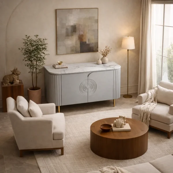 Mandala Sideboard Cabinet | Sintered Stone Top Sideboard for Living Room | Finish- Premium Acrylic Silver Grey - Image 3