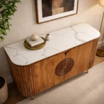 Mandala Sideboard Cabinet | Sintered Stone Top Sideboard for Living Room | Finish- Dark Teak Finish Lacquered - Image 3