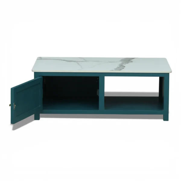 Madrid Center Table| Premium Sintered Stone Coffee Table for Living Room | Wooden Centre Table | Finish- Premium Acrylic Emerald Green - Image 12