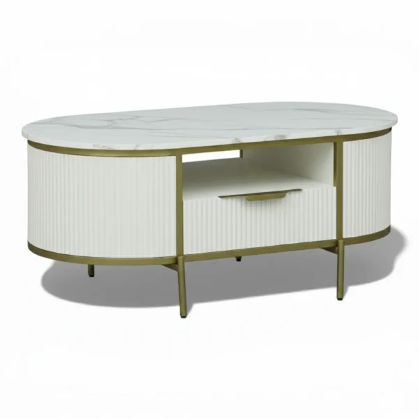 Monaco Coffee Table | Premium Sintered Stone Center Table for Living Room | HDMR Centre Table | Finish- Premium Acrylic White - Image 4