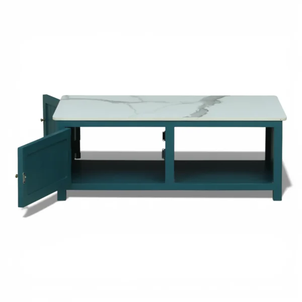 Madrid Center Table| Premium Sintered Stone Coffee Table for Living Room | Wooden Centre Table | Finish- Premium Acrylic Emerald Green - Image 13