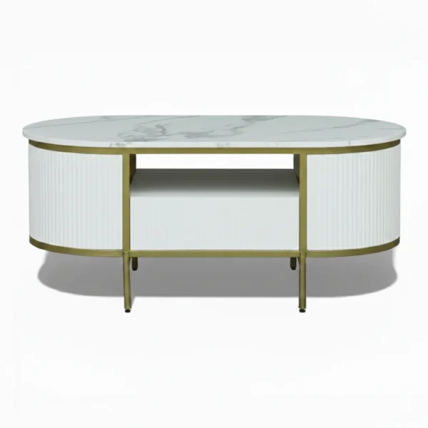 Monaco Coffee Table | Premium Sintered Stone Center Table for Living Room | HDMR Centre Table | Finish- Premium Acrylic White - Image 1