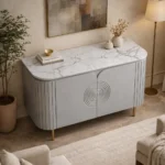 Mandala Sideboard Cabinet | Sintered Stone Top Sideboard for Living Room | Finish- Premium Acrylic Silver Grey - Image 4