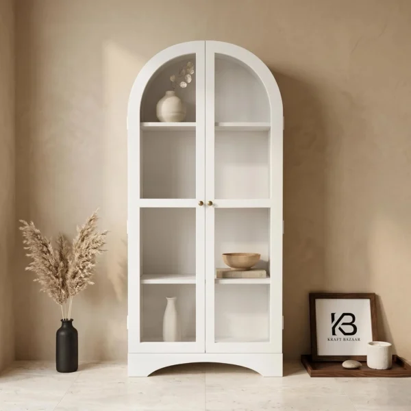 2 Door Display Cabinet | Crockery Cabinet | Wooden Multipurpose Cabinet | Finish- Premium Pearl White - Image 2