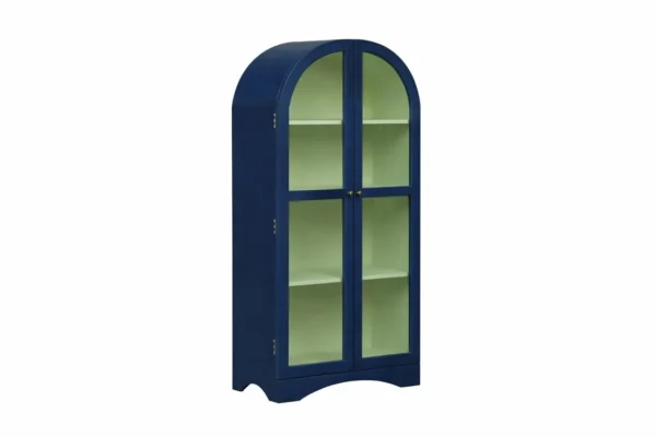 2 Door Display Cabinet | Crockery Cabinet | Wooden Multipurpose Cabinet | Finish- Midnight Blue and Off White - Image 7