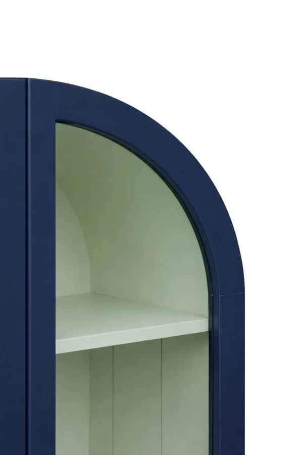 2 Door Display Cabinet | Crockery Cabinet | Wooden Multipurpose Cabinet | Finish- Midnight Blue and Off White - Image 8