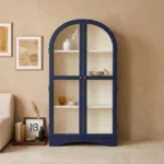 2 Door Display Cabinet | Crockery Cabinet | Wooden Multipurpose Cabinet | Finish- Midnight Blue and Off White - Image 2
