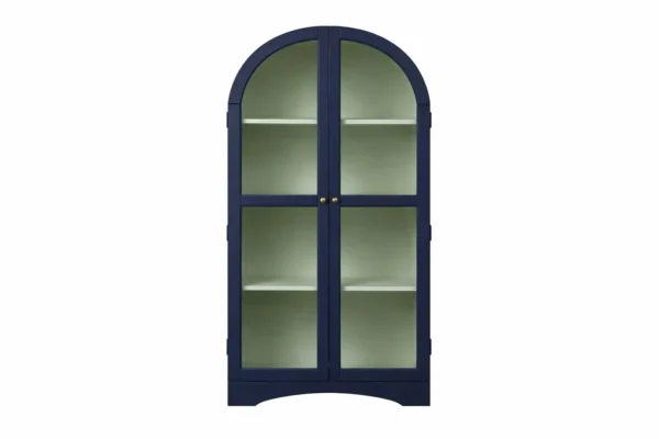 2 Door Display Cabinet | Crockery Cabinet | Wooden Multipurpose Cabinet | Finish- Midnight Blue and Off White - Image 1
