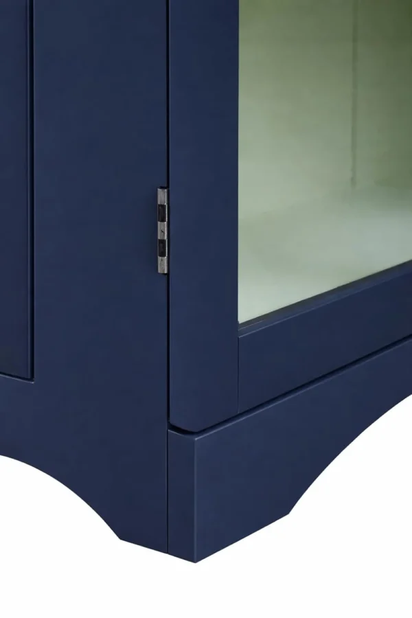 2 Door Display Cabinet | Crockery Cabinet | Wooden Multipurpose Cabinet | Finish- Midnight Blue and Off White - Image 4