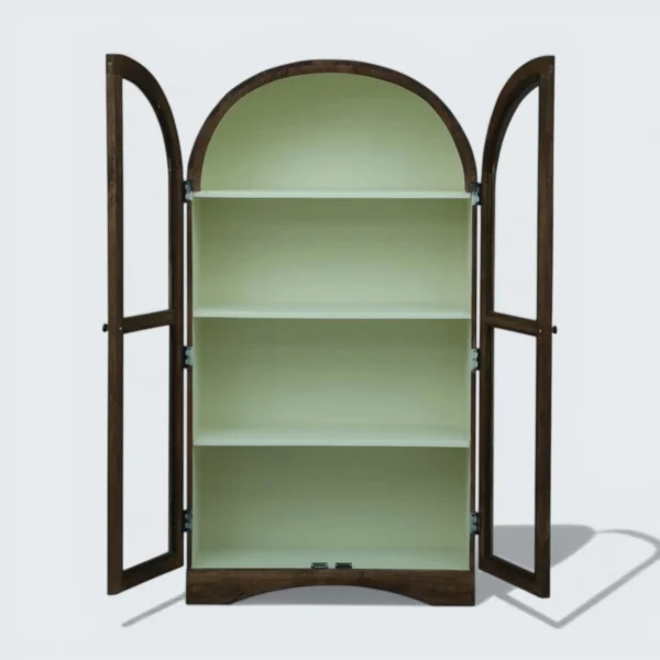 2 Door Display Cabinet | Crockery Cabinet | Wooden Multipurpose Cabinet | Finish- Tubaq and Off White - Image 4