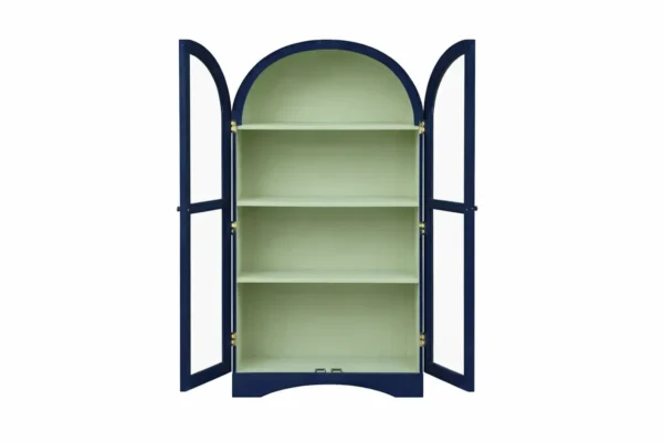 2 Door Display Cabinet | Crockery Cabinet | Wooden Multipurpose Cabinet | Finish- Midnight Blue and Off White - Image 6