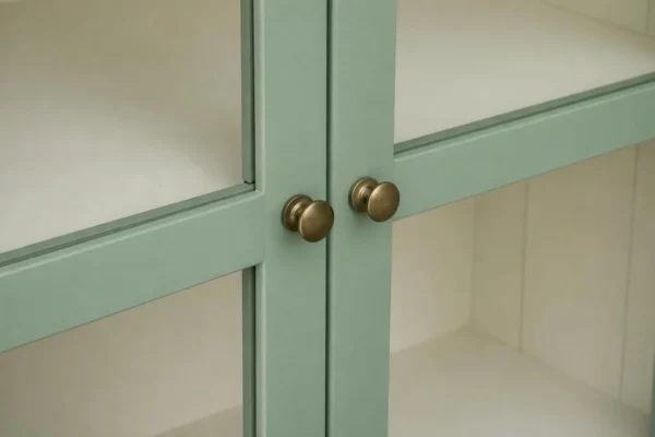 2 Door Display Cabinet | Crockery Cabinet | Wooden Multipurpose Cabinet | Finish- Olive Green and Off-White - Image 8