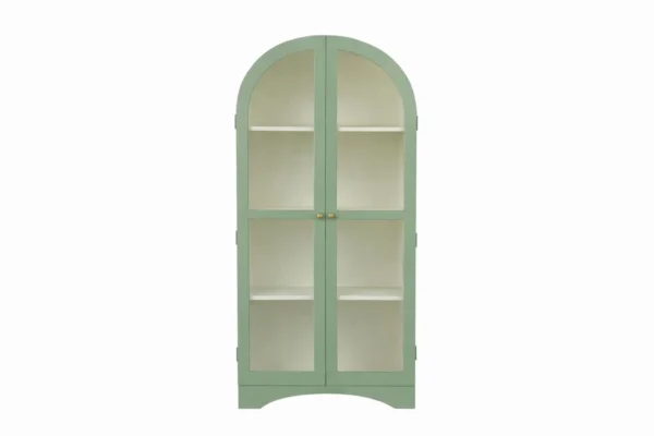 2 Door Display Cabinet | Crockery Cabinet | Wooden Multipurpose Cabinet | Finish- Olive Green and Off-White - Image 1