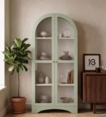 2 Door Display Cabinet | Crockery Cabinet | Wooden Multipurpose Cabinet | Finish- Olive Green and Off-White - Image 2