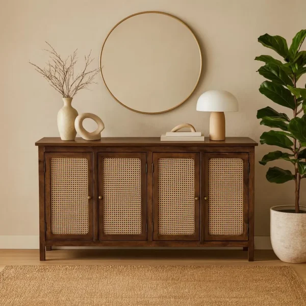 Madrid 4-Door Cane Sideboard Cabinet, Finish – Scratch Resistant Tubaq - Image 2